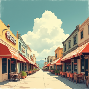 Retro — Charming Market Street Lined With Striped Illustration Styles #0107 (FLUX)