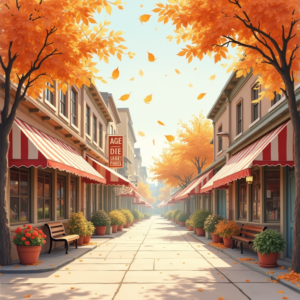 Retro — Charming Market Street Lined With Striped Illustration Styles #0155 (FLUX)