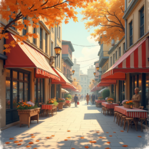 Retro — Charming Market Street Lined With Striped Illustration Styles #0191 (FLUX)