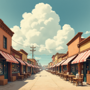 Retro — Charming Market Street Lined With Striped Illustration Styles #0215 (FLUX)