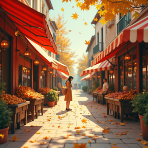Retro — Charming Market Street Lined With Striped Illustration Styles #0333 (Midjourney)