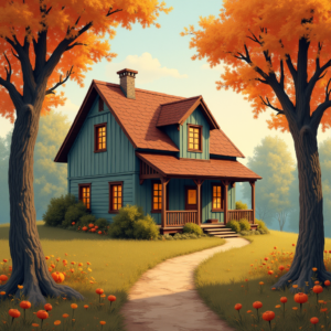 Retro — Cozy Countryside Cottage Nestled Among Tall Illustration Styles #0001 (Gemini)