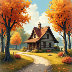 Retro — Cozy Countryside Cottage Nestled Among Tall Illustration Styles #0019 (Seedream)