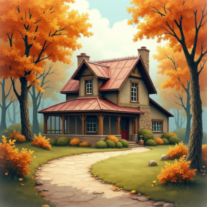 Retro — Cozy Countryside Cottage Nestled Among Tall Illustration Styles #0025 (Gemini)
