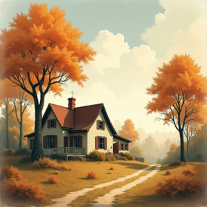 Retro — Cozy Countryside Cottage Nestled Among Tall Illustration Styles #0031 (Seedream)