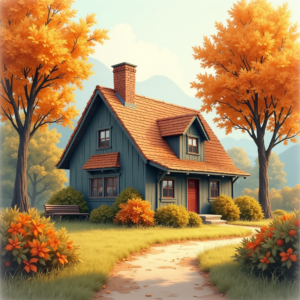 Retro — Cozy Countryside Cottage Nestled Among Tall Illustration Styles #0061 (Gemini)