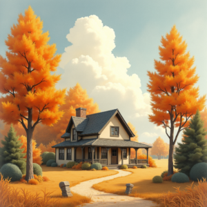 Retro — Cozy Countryside Cottage Nestled Among Tall Illustration Styles #0067 (Seedream)
