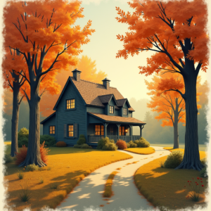 Retro — Cozy Countryside Cottage Nestled Among Tall Illustration Styles #0073 (Gemini)