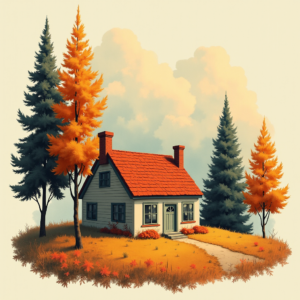 Retro — Cozy Countryside Cottage Nestled Among Tall Illustration Styles #0085 (Gemini)