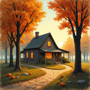 Retro — Cozy Countryside Cottage Nestled Among Tall Illustration Styles #0109 (Gemini)
