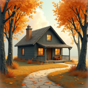 Retro — Cozy Countryside Cottage Nestled Among Tall Illustration Styles #0145 (Gemini)