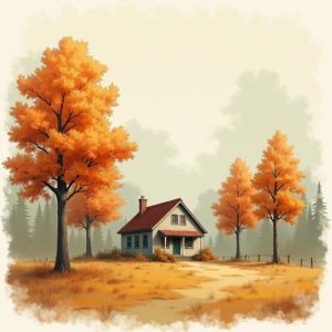 Retro — Cozy Countryside Cottage Nestled Among Tall Illustration Styles #0175 (Seedream)