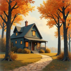 Retro — Cozy Countryside Cottage Nestled Among Tall Illustration Styles #0181 (Gemini)