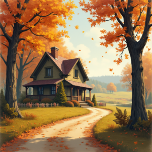 Retro — Cozy Countryside Cottage Nestled Among Tall Illustration Styles #0187 (Seedream)