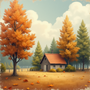 Retro — Cozy Countryside Cottage Nestled Among Tall Illustration Styles #0193 (Gemini)