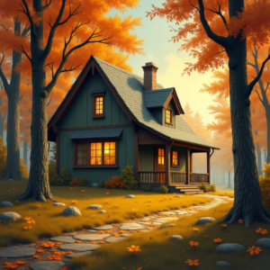 Retro — Cozy Countryside Cottage Nestled Among Tall Illustration Styles #0217 (Gemini)