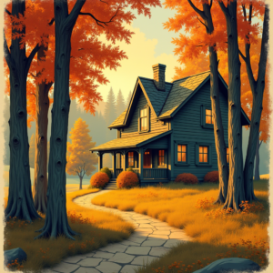 Retro — Cozy Countryside Cottage Nestled Among Tall Illustration Styles #0251 (FLUX)