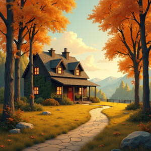 Retro — Cozy Countryside Cottage Nestled Among Tall Illustration Styles #0305 (Ideogram)