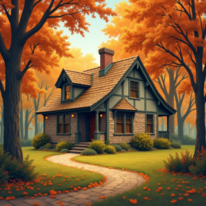 Retro — Cozy Countryside Cottage Nestled Among Tall Illustration Styles #0311 (FLUX)