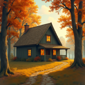 Retro — Cozy Countryside Cottage Nestled Among Tall Illustration Styles #0323 (FLUX)