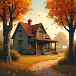 Retro — Cozy Countryside Cottage Nestled Among Tall Illustration Styles #0329 (Ideogram)