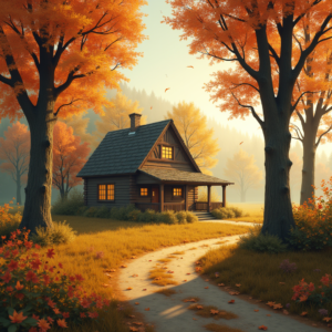Retro — Cozy Countryside Cottage Nestled Among Tall Illustration Styles #0347 (FLUX)