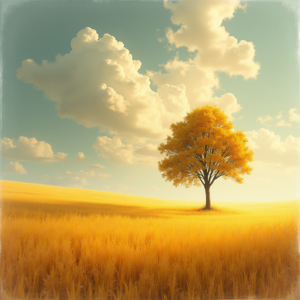 Retro — Lone Tree Standing In A Sweeping Illustration Styles #0006 (Leonardo)