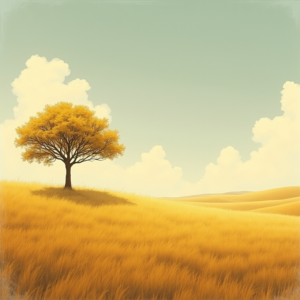 Retro — Lone Tree Standing In A Sweeping Illustration Styles #0018 (Leonardo)