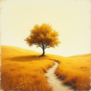 Retro — Lone Tree Standing In A Sweeping Illustration Styles #0096 (Krea)