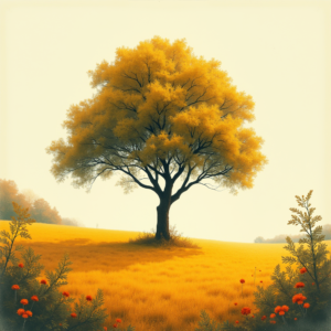 Retro — Lone Tree Standing In A Sweeping Illustration Styles #0102 (Leonardo)