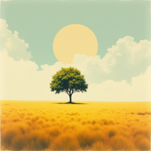 Retro — Lone Tree Standing In A Sweeping Illustration Styles #0108 (Krea)