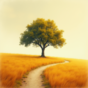 Retro — Lone Tree Standing In A Sweeping Illustration Styles #0132 (Krea)