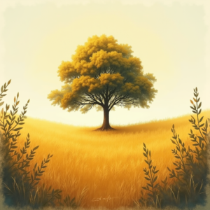 Retro — Lone Tree Standing In A Sweeping Illustration Styles #0138 (Leonardo)