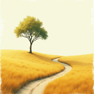 Retro — Lone Tree Standing In A Sweeping Illustration Styles #0168 (Krea)