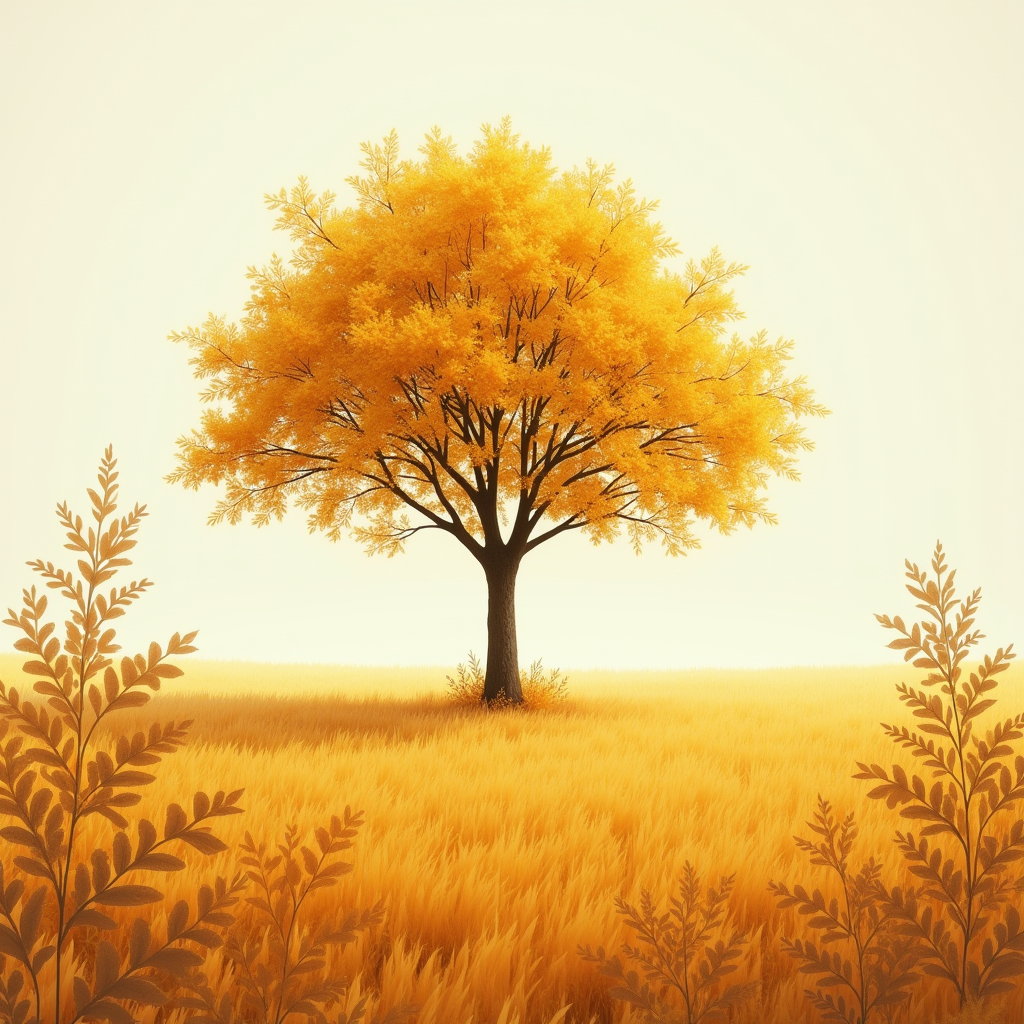 Retro — Lone Tree Standing In A Sweeping Illustration Styles #0244 (Recraft)