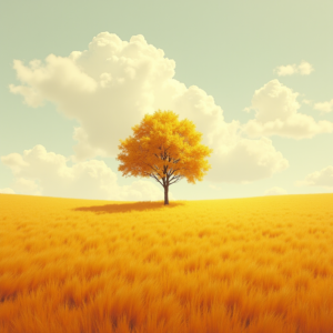Retro — Lone Tree Standing In A Sweeping Illustration Styles #0340 (Recraft)
