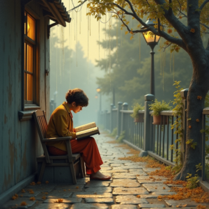 Retro — Nostalgic Figure Reading By A Rain-streaked Illustration Styles #0020 (Dreamina)