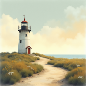 Retro — Quiet Coastal Lighthouse Against A Soft Illustration Styles #0022 (Stable Diffusion)