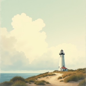 Retro — Quiet Coastal Lighthouse Against A Soft Illustration Styles #0034 (Stable Diffusion)