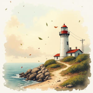 Retro — Quiet Coastal Lighthouse Against A Soft Illustration Styles #0046 (Stable Diffusion)