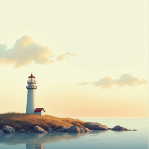 Retro — Quiet Coastal Lighthouse Against A Soft Illustration Styles #0052 (Recraft)