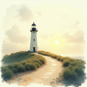 Retro — Quiet Coastal Lighthouse Against A Soft Illustration Styles #0058 (Stable Diffusion)