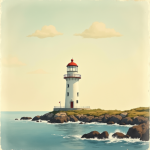 Retro — Quiet Coastal Lighthouse Against A Soft Illustration Styles #0088 (Recraft)