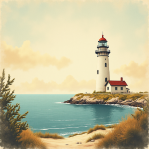 Retro — Quiet Coastal Lighthouse Against A Soft Illustration Styles #0100 (Recraft)