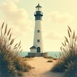 Retro — Quiet Coastal Lighthouse Against A Soft Illustration Styles #0136 (Recraft)