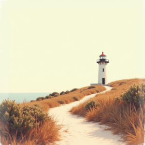 Retro — Quiet Coastal Lighthouse Against A Soft Illustration Styles #0166 (Stable Diffusion)