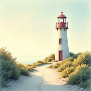 Retro — Quiet Coastal Lighthouse Against A Soft Illustration Styles #0172 (Recraft)