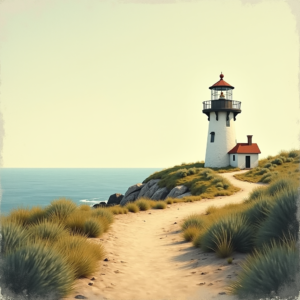 Retro — Quiet Coastal Lighthouse Against A Soft Illustration Styles #0202 (Stable Diffusion)