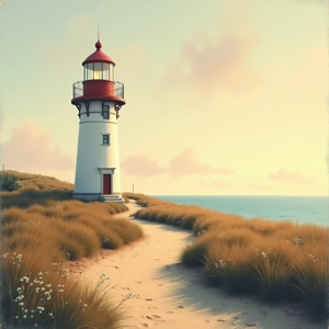 Retro — Quiet Coastal Lighthouse Against A Soft Illustration Styles #0236 (Dreamina)