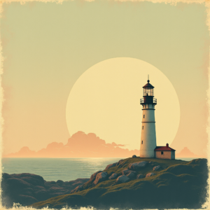 Retro — Quiet Coastal Lighthouse Against A Soft Illustration Styles #0266 (ChatGPT)